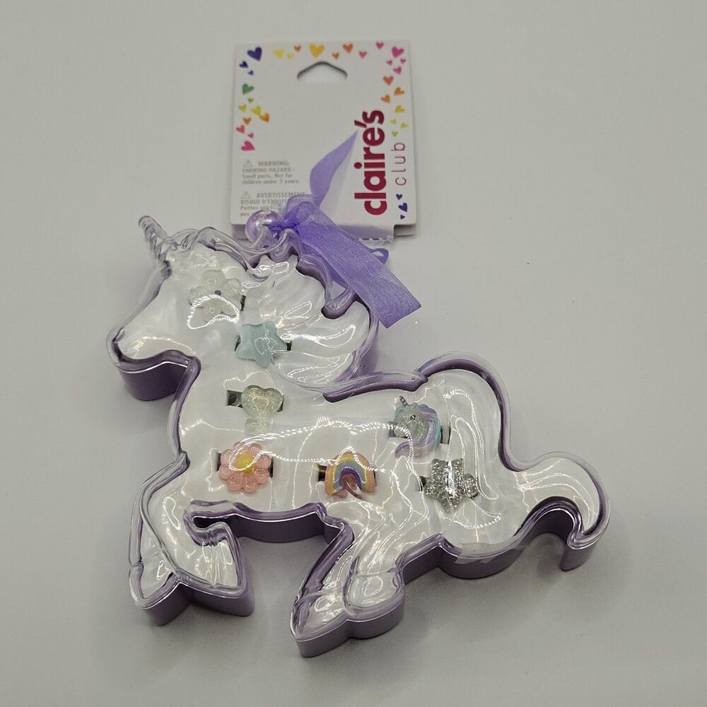 Claire’s Club Unicorn Ring Set Girls Adjustable Rainbow Star Heart Jewelry NWT